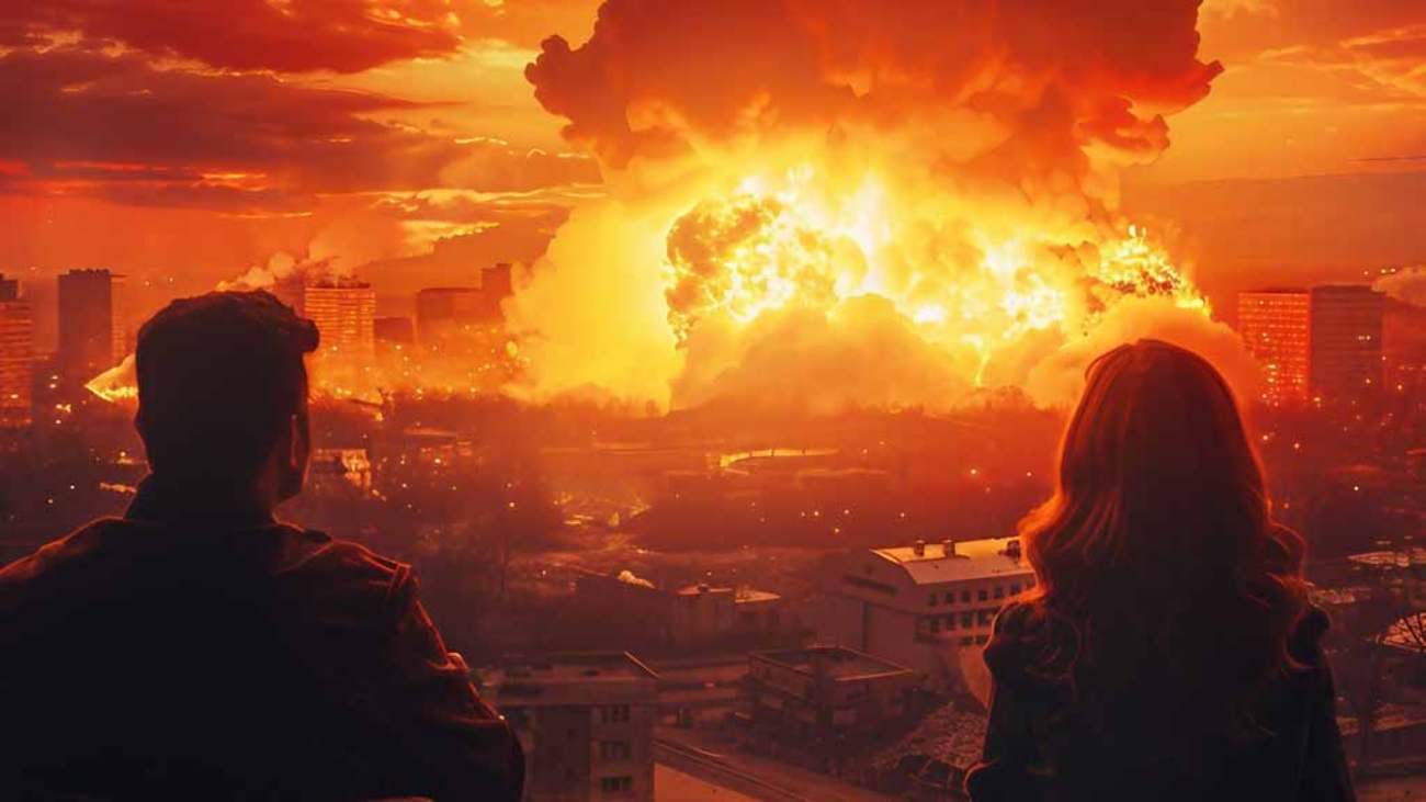 Image of scary apocalypse night disaster nuclear war generative Ai.