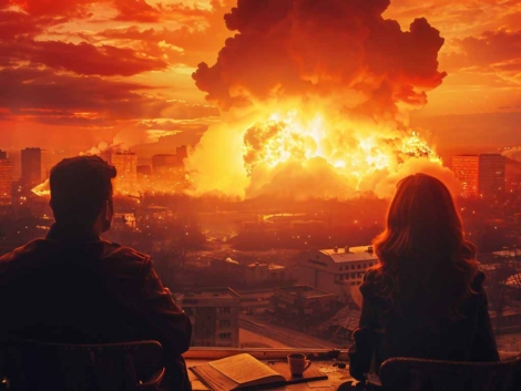 Image of scary apocalypse night disaster nuclear war generative Ai.